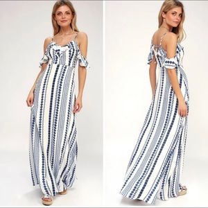 NWT Lulu’s Brescia Blue & White Maxi Dress S